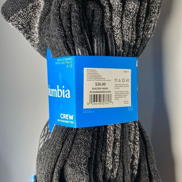 Columbia Men's Black Grey Crew Socks 4 Pairs Set Shoe Size 6-12 Work Outdoor Lot - Picture 5 of 5